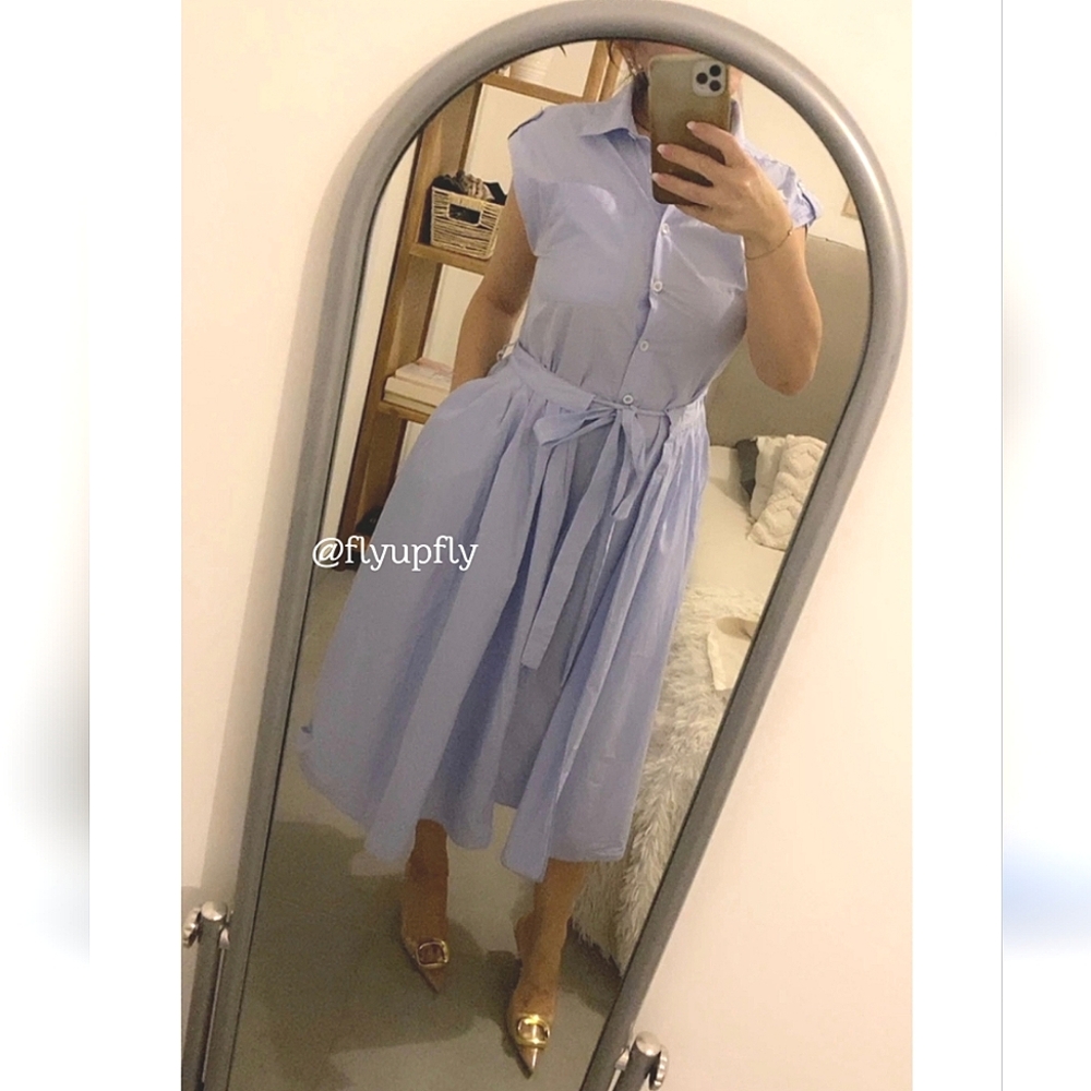 Zara  Poplin Sleeveless Collared Shirt Midi Dress Blue - Picture 10 of 16